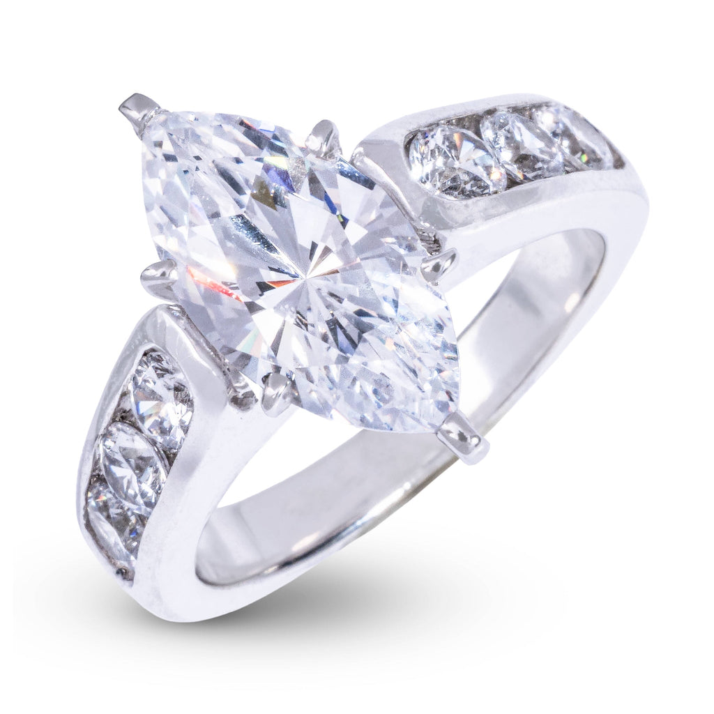 Marquis Stone Thick Lab Diamond Engagement Ring in Solid White Gold