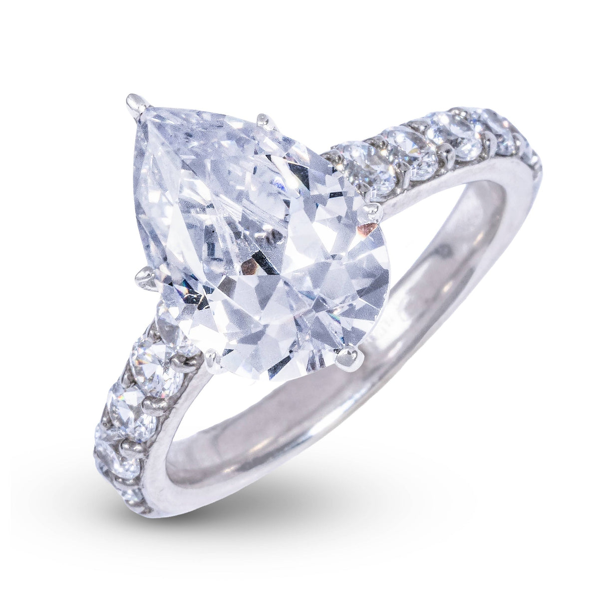 Teardrop Stone Lab Diamond Engagement Ring in Solid White Gold