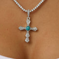 Turquoise Western Cross Pendant in White Gold