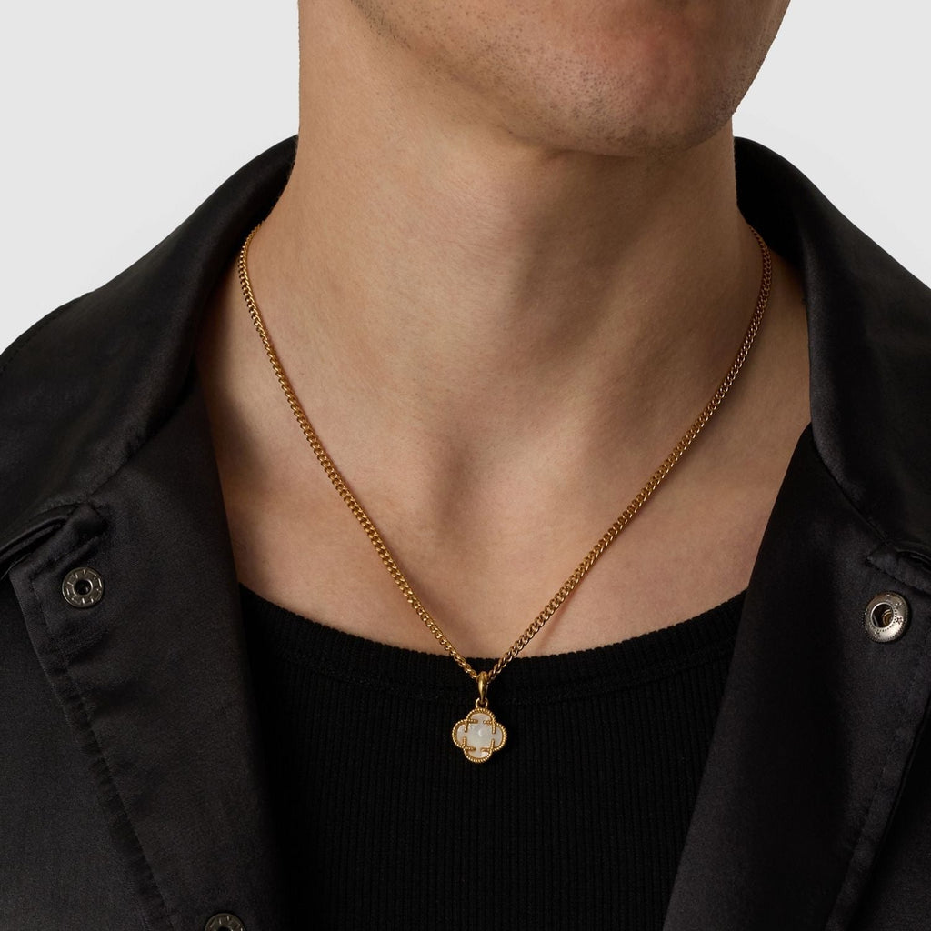 White Clover Stone Pendant (Gold)