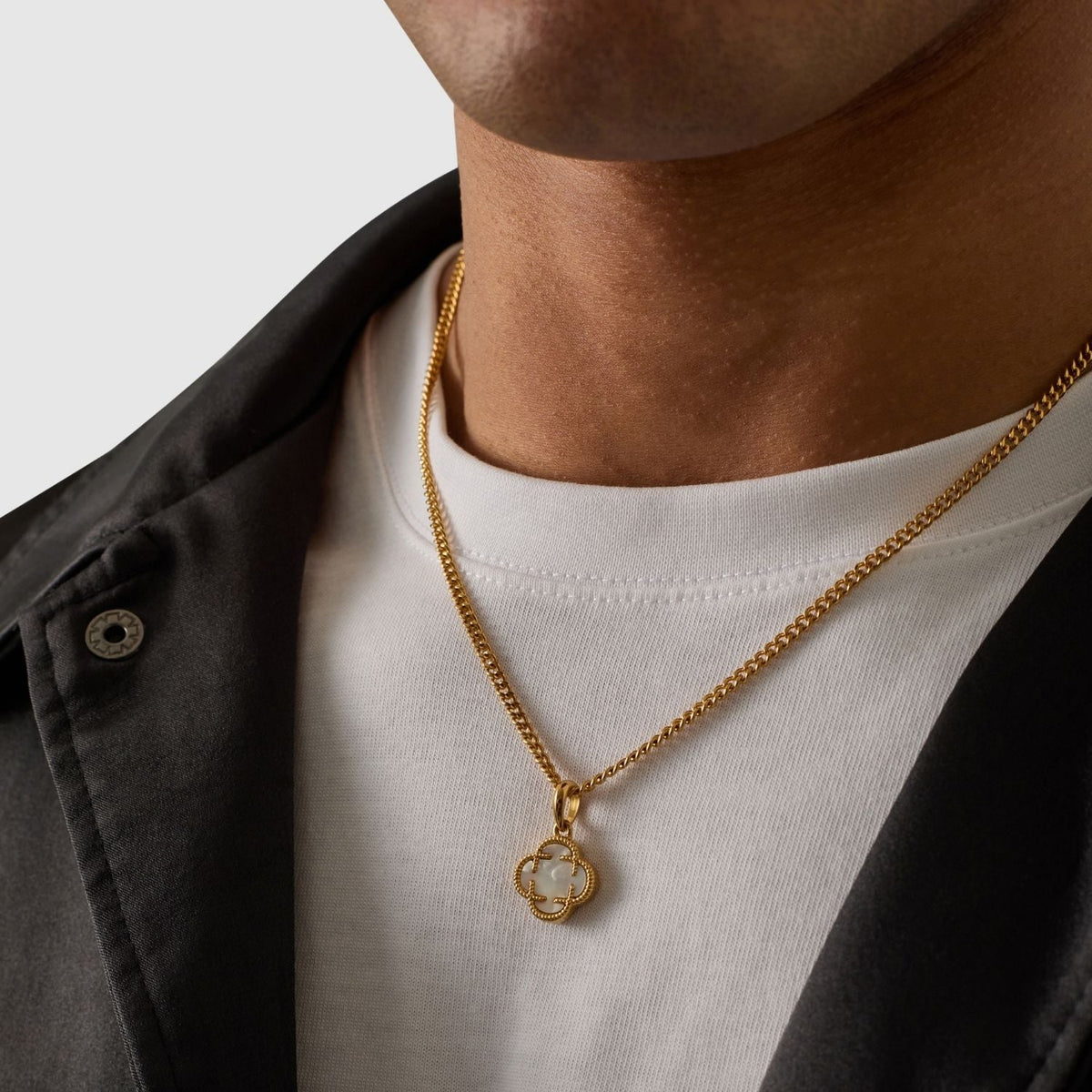 White Clover Stone Pendant (Gold)