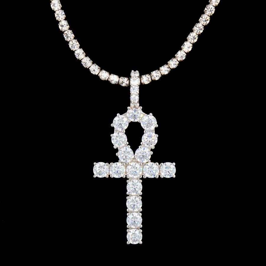 Iced Ankh Cross Pendant in White Gold