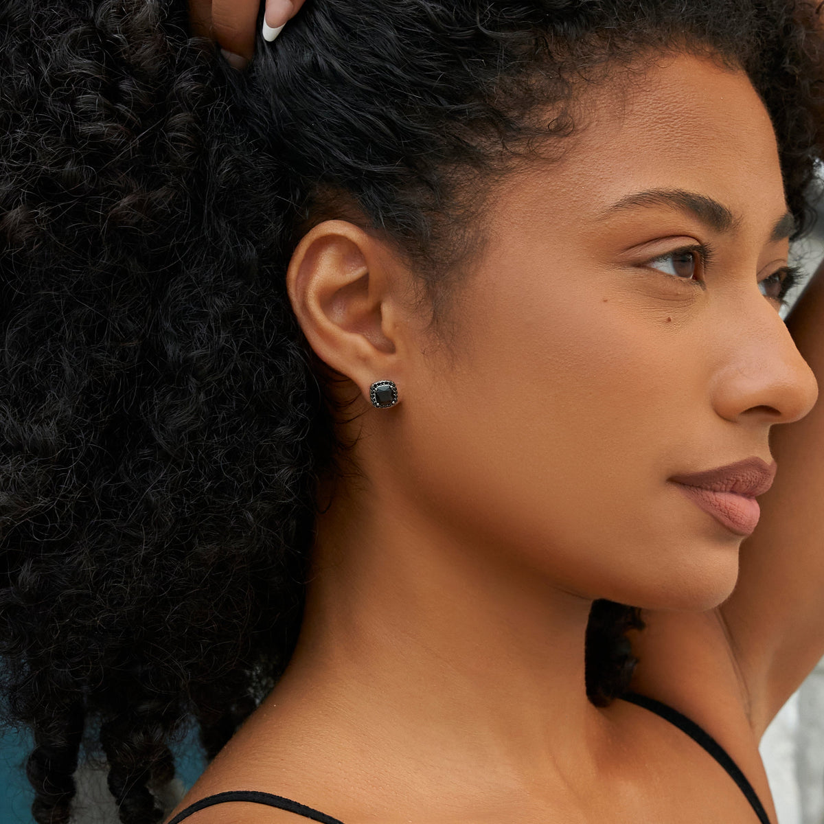 Cushion Cut Stud Earring in Black