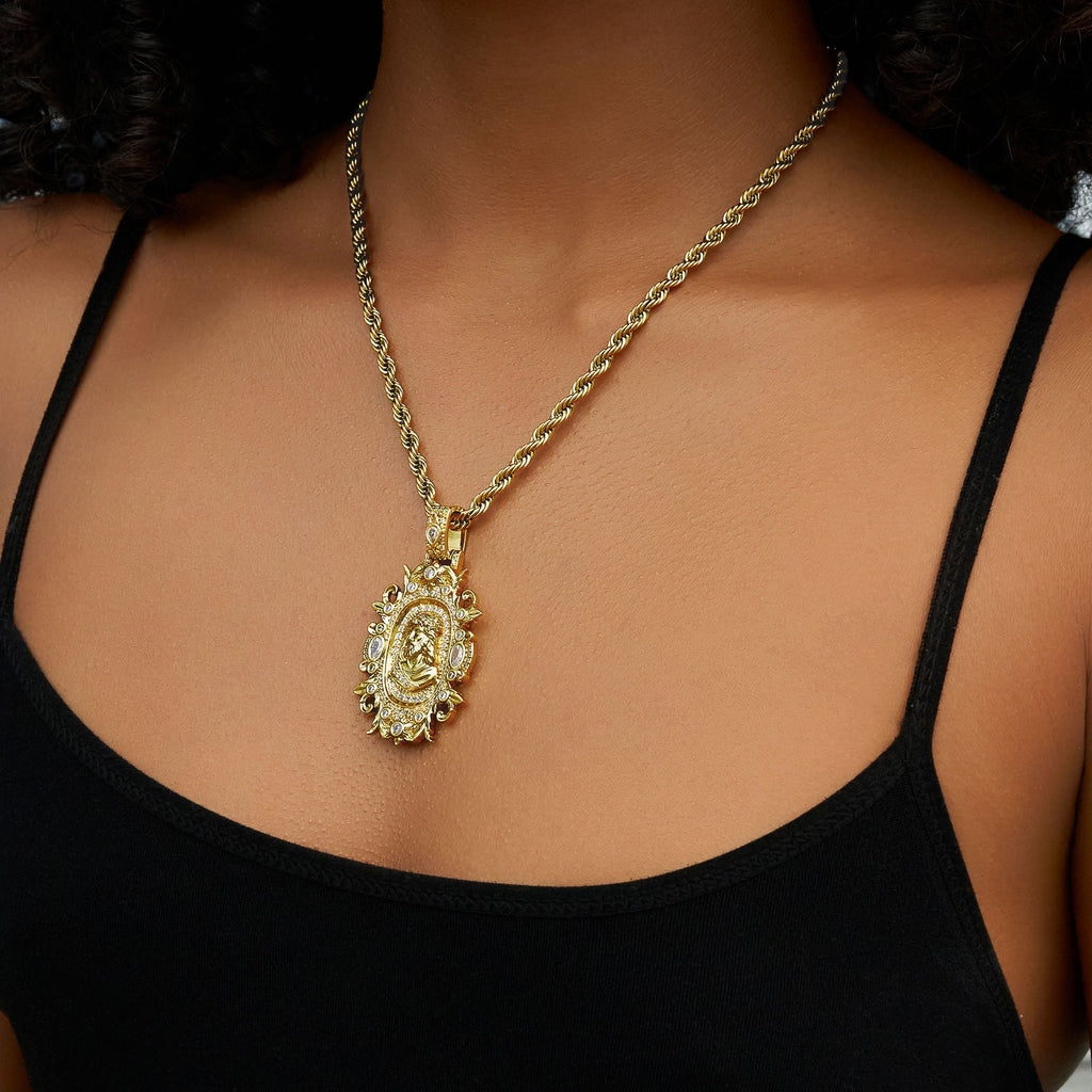Iced Medieval Jesus Pendant in Yellow Gold
