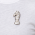 Iced Chess Knight Brooch in White Gold