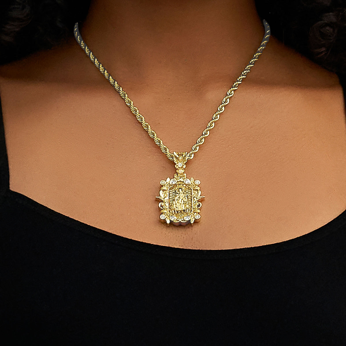 Iced Medieval Shepherd Pendant in Yellow Gold