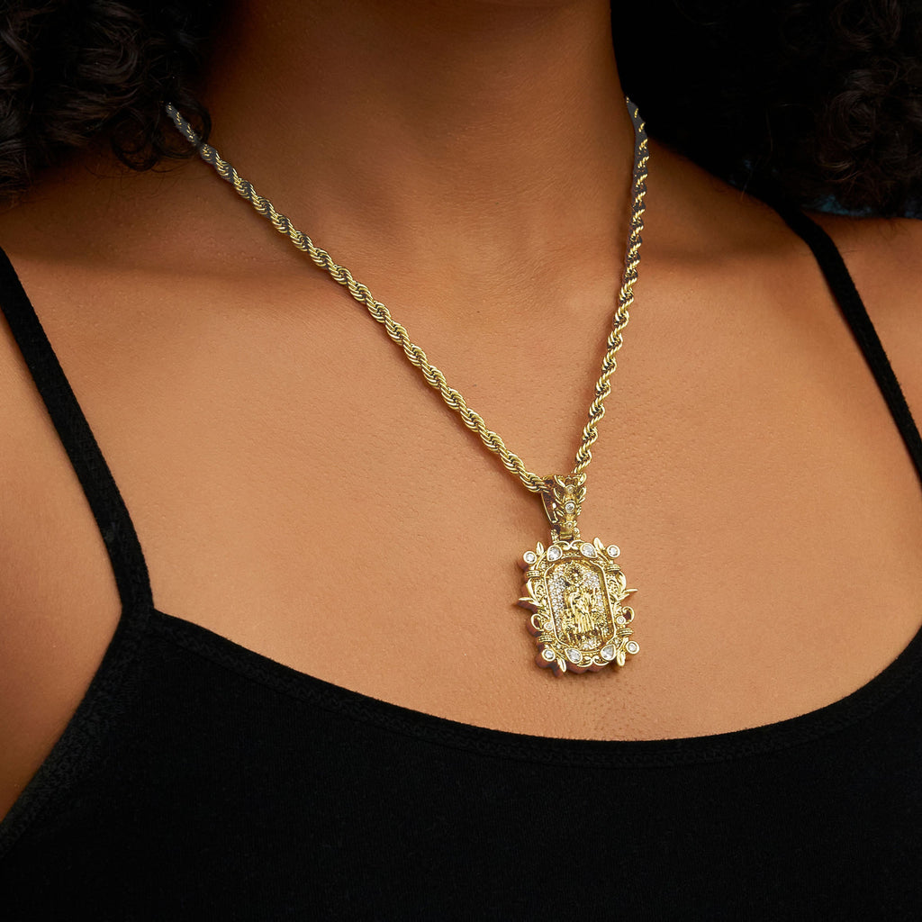 Iced Medieval Shepherd Pendant in Yellow Gold