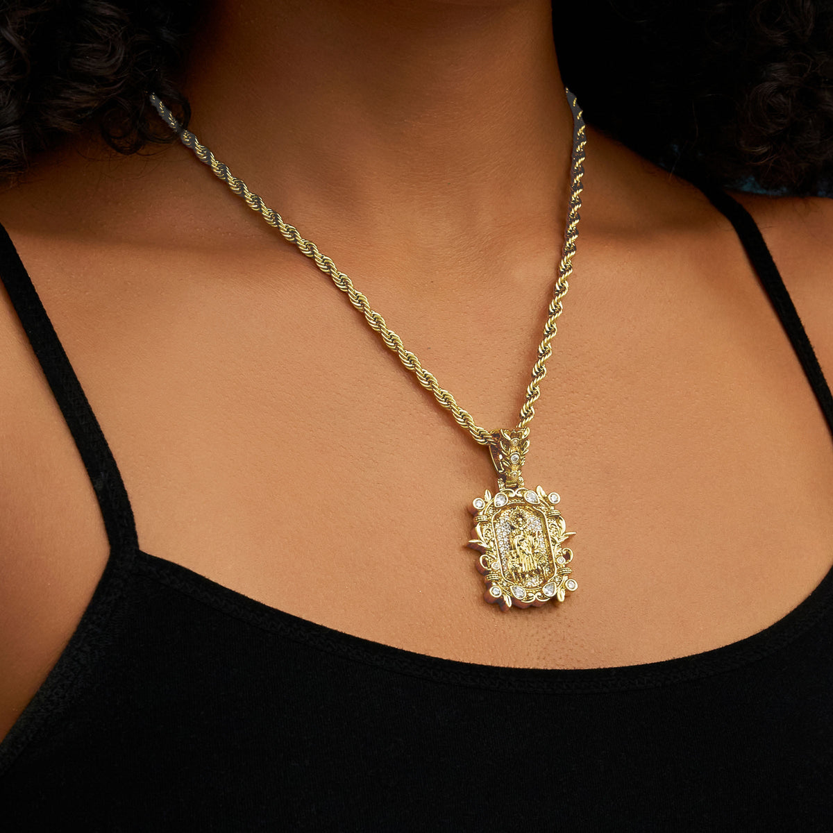 Iced Medieval Shepherd Pendant in Yellow Gold