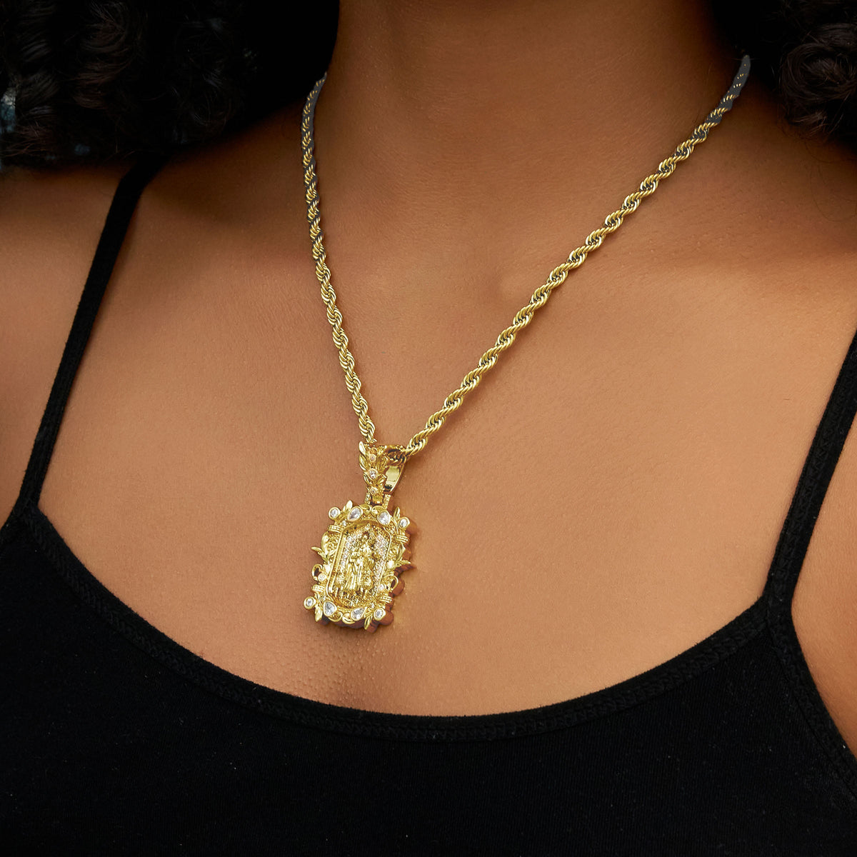 Iced Medieval Shepherd Pendant in Yellow Gold