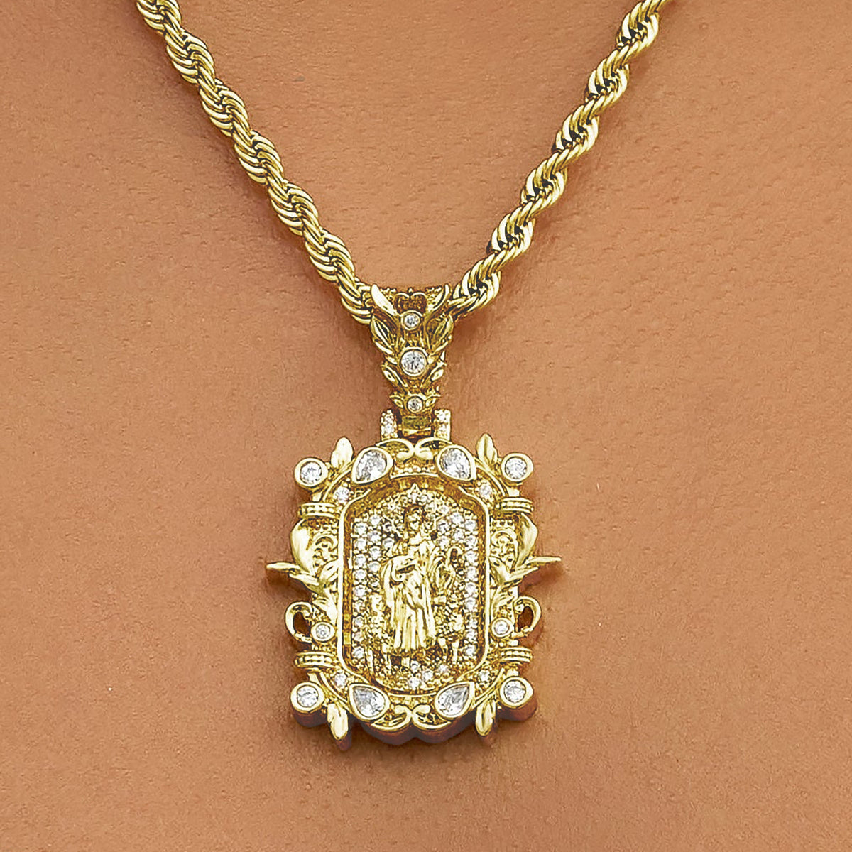 Iced Medieval Shepherd Pendant in Yellow Gold